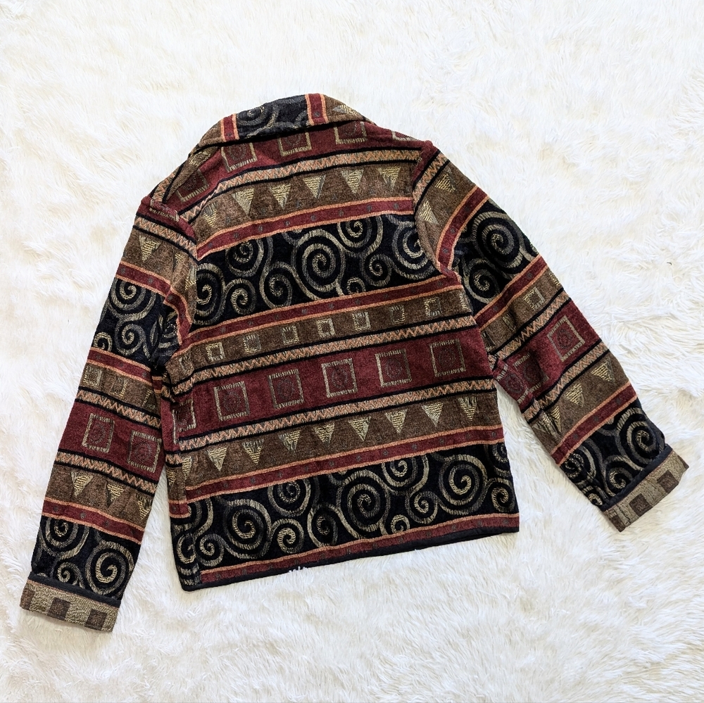 90s Vintage Reversible Red, Black, & Tan Corduroy Tapestry Button Down Jacket - Picture 7 of 12